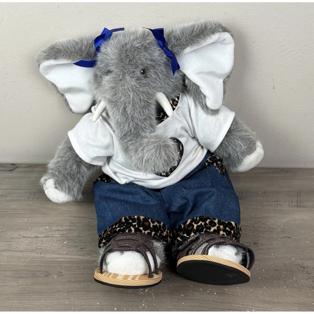 1997 Build A Bear Gray Elephant Floppy Fuzzy Vtg HTF Retired w/ Clothes Shoes